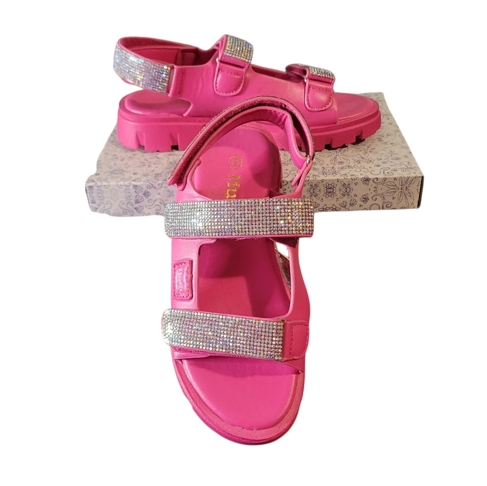 Mudd Girls Pink Eva Chunky Sandals Wirh Rhinestones - NIB